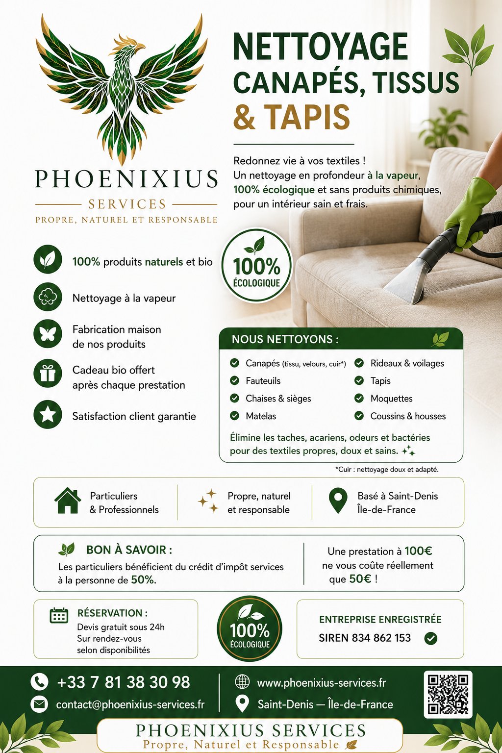 Brochure Nettoyage canapés tissus tapis à la vapeur