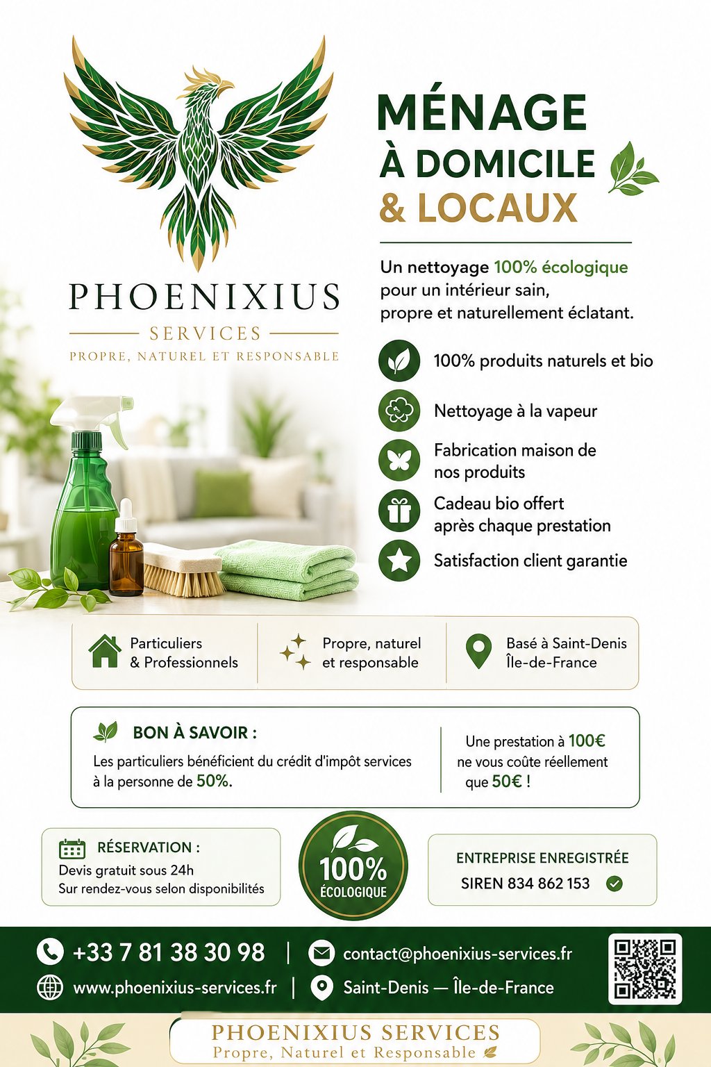 Brochure Phoenixius Services - Ménage à domicile écologique